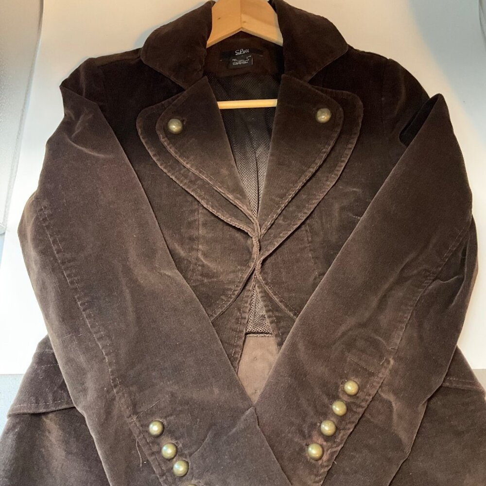 Luii S Chocolate Brown Corduroy Military Style Jacket Y2K Boho Renaissance - Picture 3 of 13